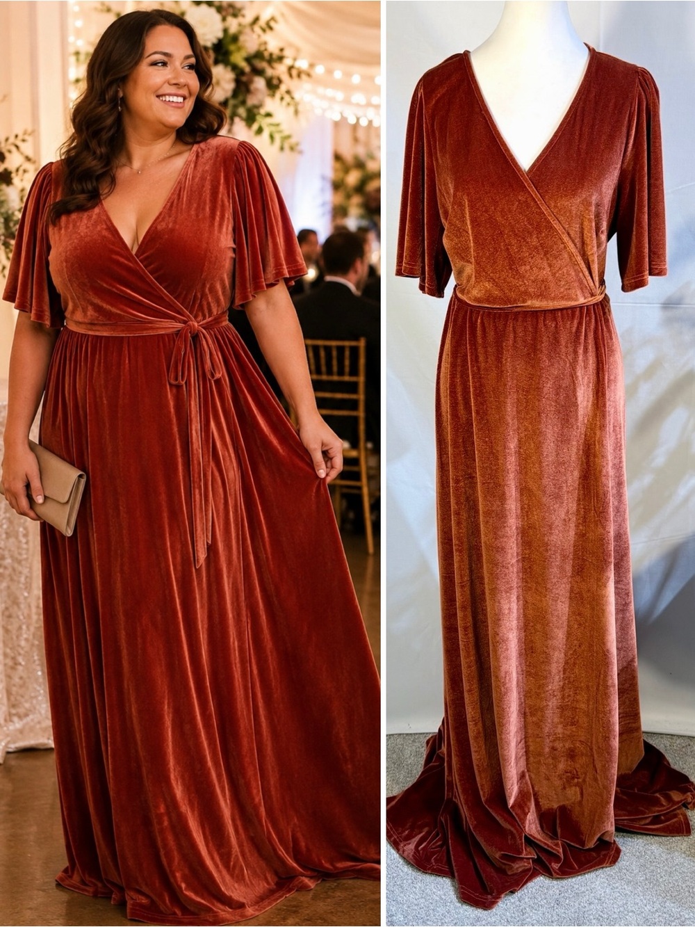💥NWT Baltic Born Meghan Rust Velvet True Wrap Maxi Dress Flutter Sleeve XXXL🧡
